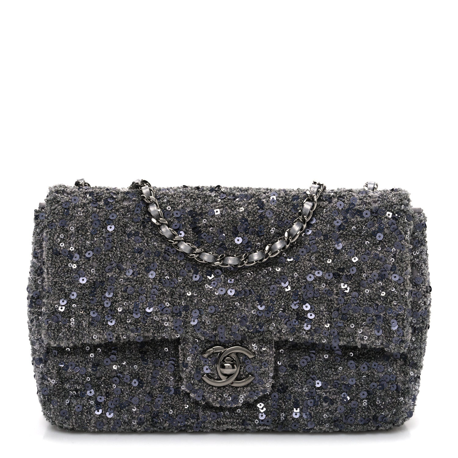 Sequin Quilted Small Single Flap Grey Dark Grey