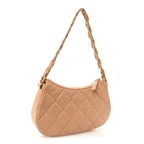 Crumpled Calfskin Quilted Braided CC Hobo Beige