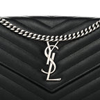 Grain De Poudre Matelasse Chevron Monogram Chain Wallet  Black