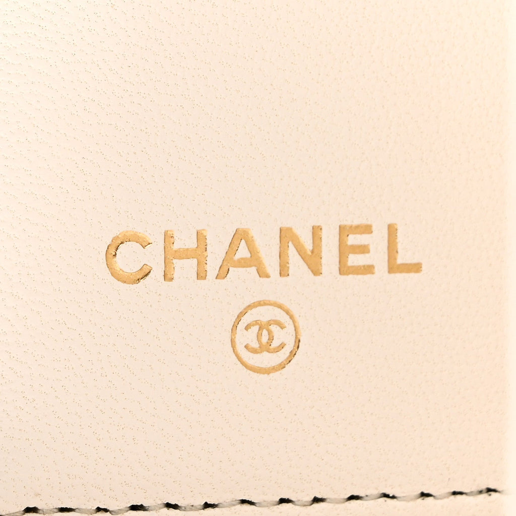 Lambskin Quilted Book Card Holder on Chain Black