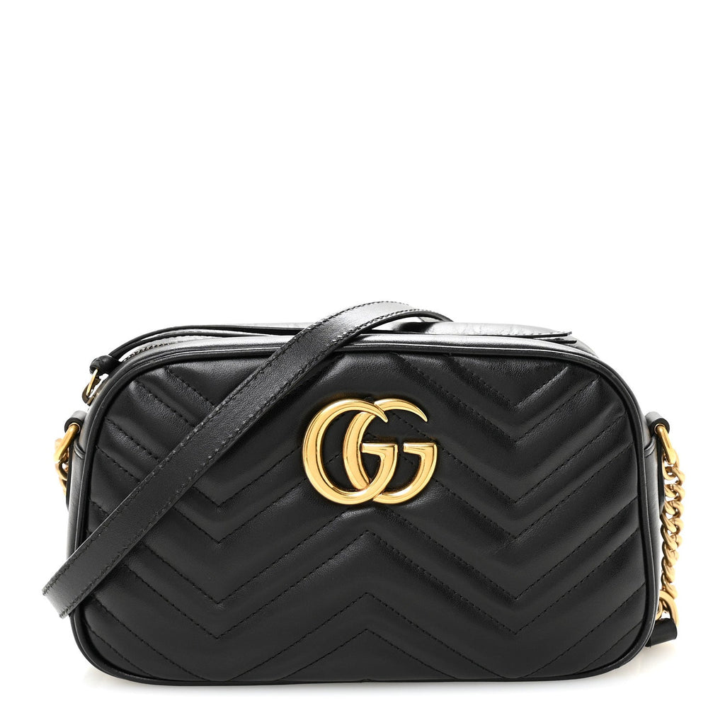 Calfskin Matelasse Small GG Marmont Chain Shoulder Bag Black