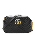 Calfskin Matelasse Small GG Marmont Chain Shoulder Bag Black