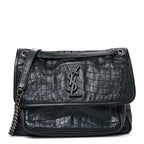 Crocodile Embossed Calfskin Monogram Medium Niki Chain Satchel Algea