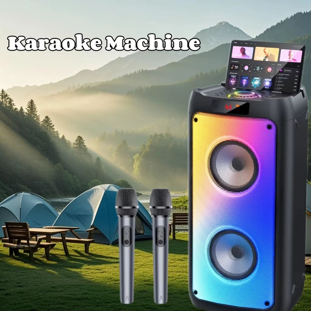 Professional Wireless Bluetooth Speaker and Karaoke System with Dual Microphones, LED Party Lights, and Remote Control