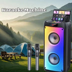 Professional Wireless Bluetooth Speaker and Karaoke System with Dual Microphones, LED Party Lights, and Remote Control