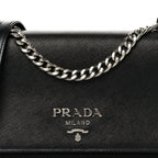 Saffiano Tessuto Nylon Chain Shoulder Bag Black