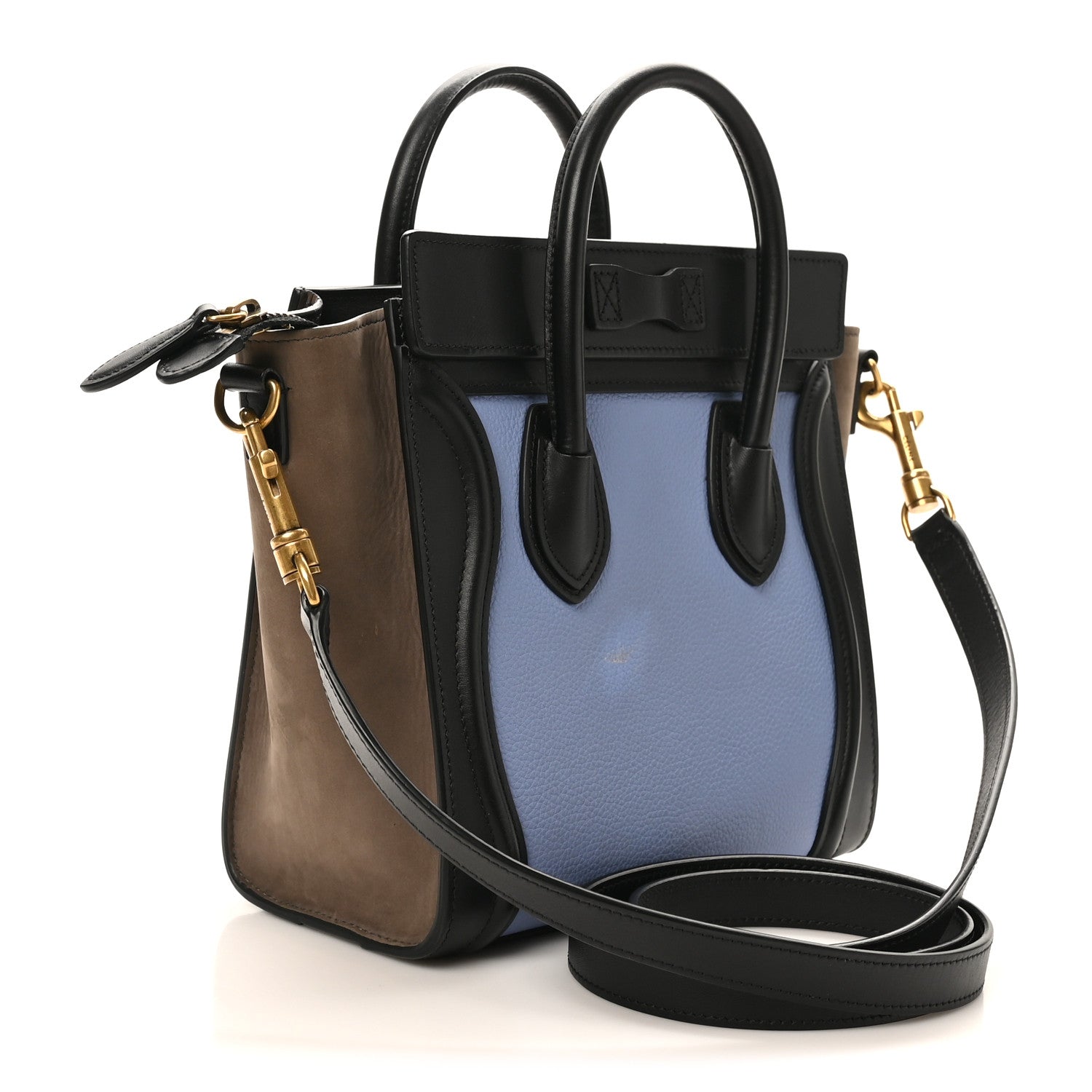 Drummed Calfskin Nubuck Nano Tri-Color Luggage Stone Blue Black