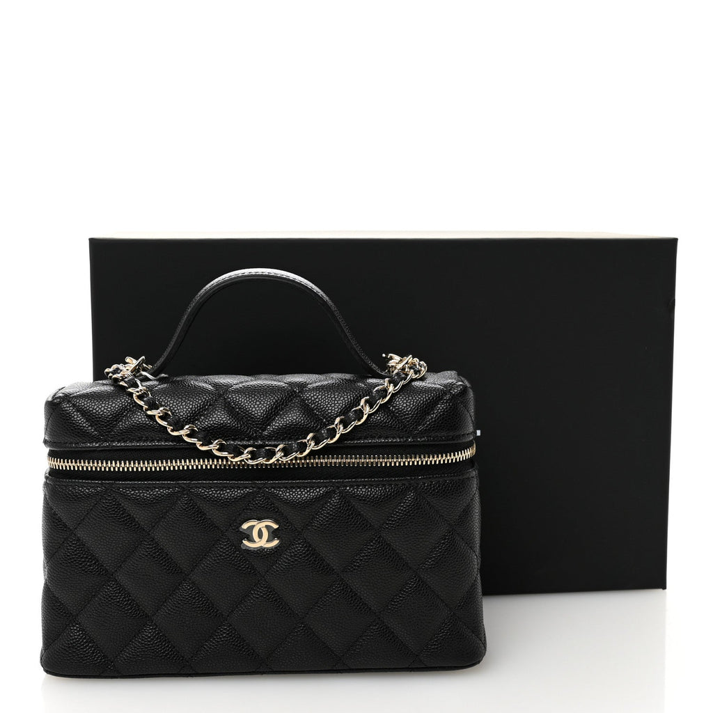 Caviar Quilted Top Handle Slim Vanity With Chain Black