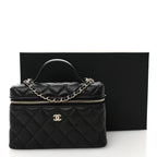 Caviar Quilted Top Handle Slim Vanity With Chain Black