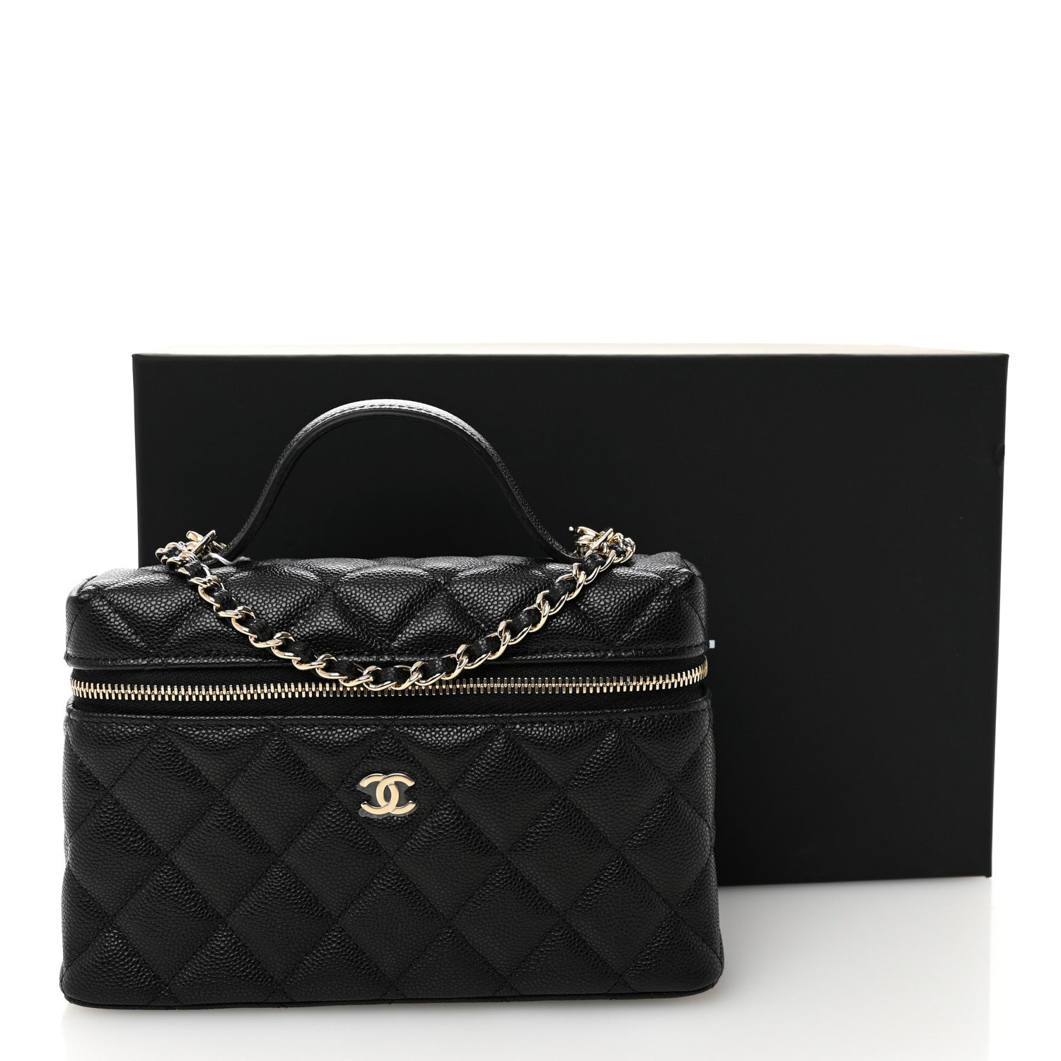 Caviar Quilted Top Handle Slim Vanity With Chain Black