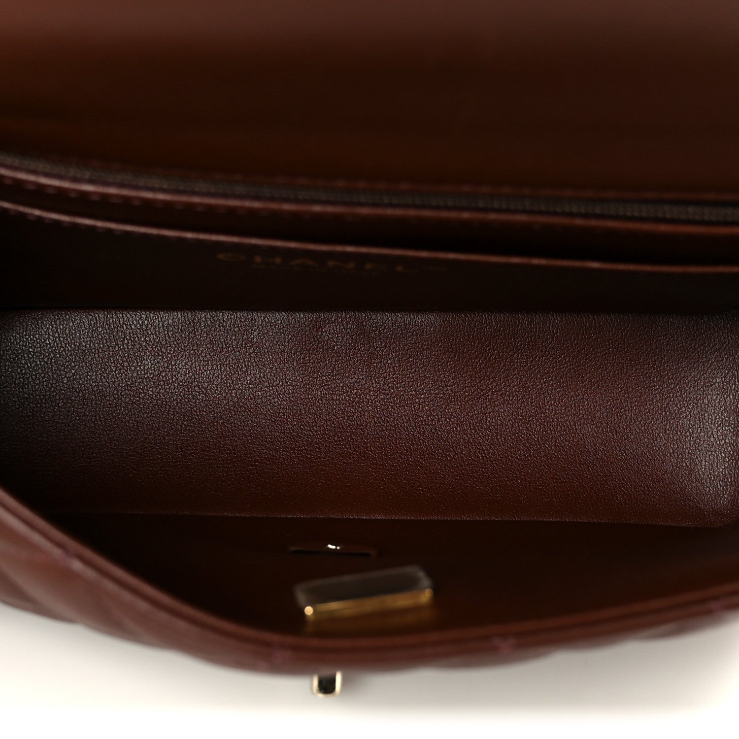 Lambskin Quilted Mini Top Handle Rectangular Flap Dark Brown
