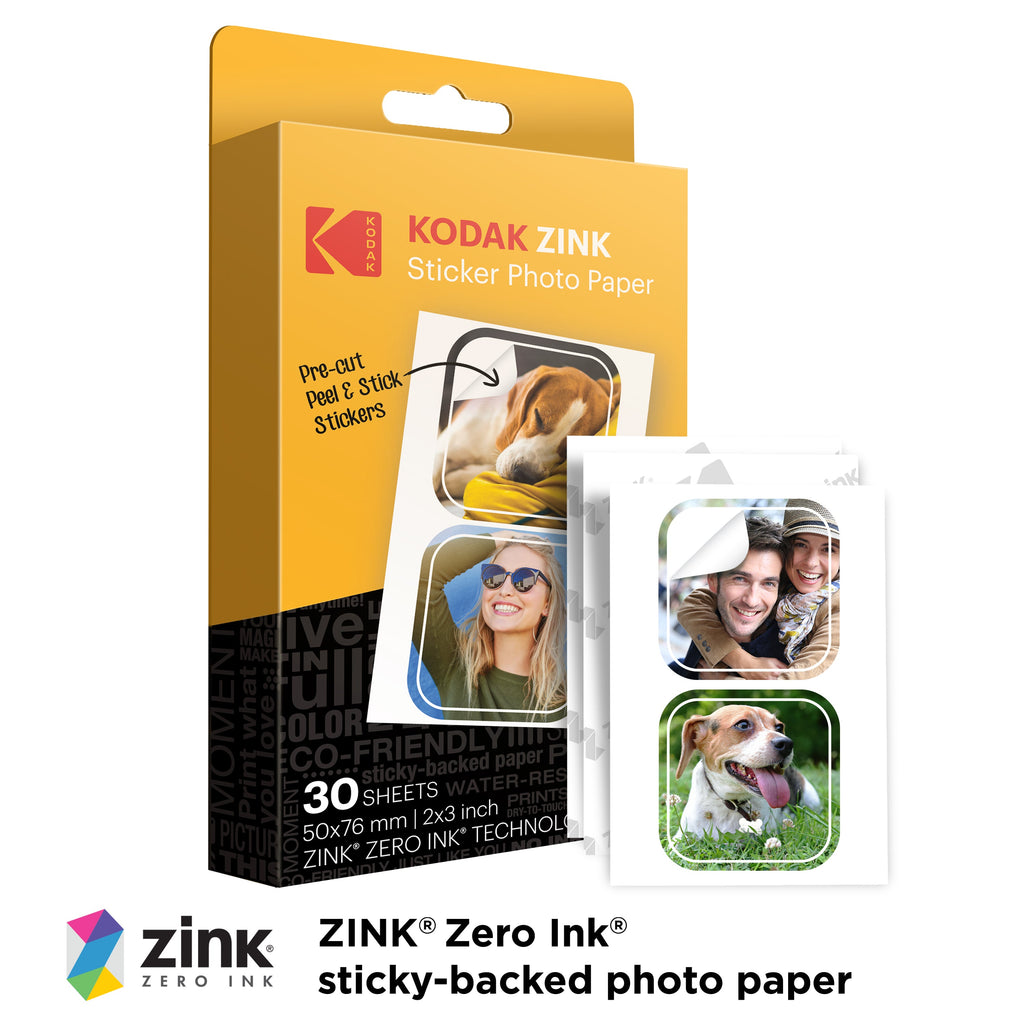 Kodak Premium Pre-Cut Sticker Zink Photo Paper 2x3" (30 Sheets) Compatible with Kodak Step Printer