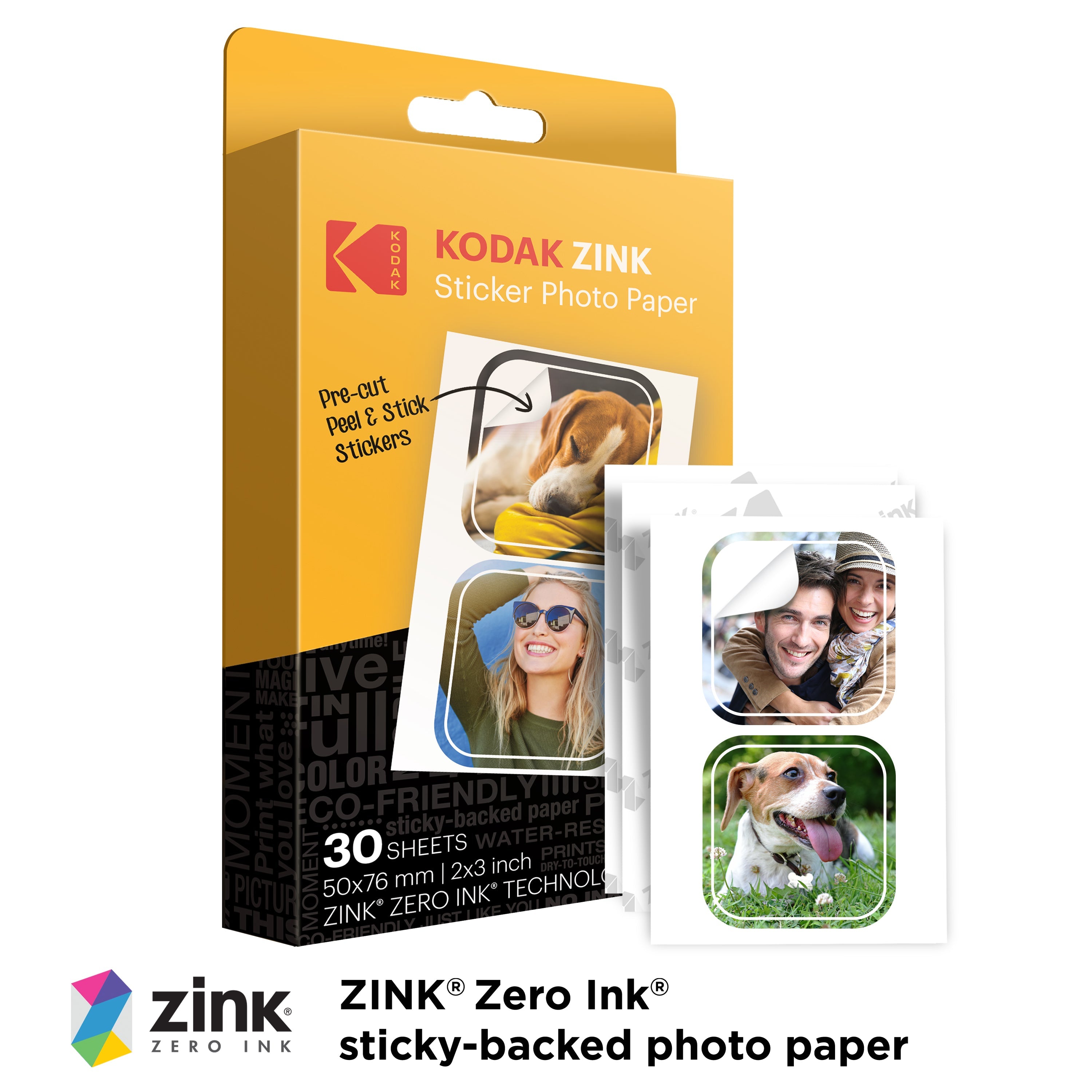 Kodak Premium Pre-Cut Sticker Zink Photo Paper 2x3" (30 Sheets) Compatible with Kodak Step Printer