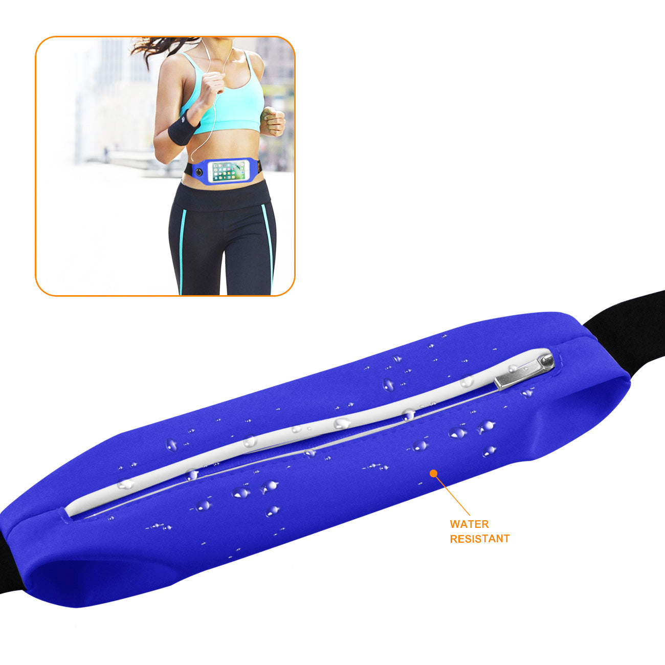 Reiko Running Sport Belt For Iphone 7/ 6/ 6S Or 5 Inches Device With Two Pockets And Led In Blue (5X5 Inches)