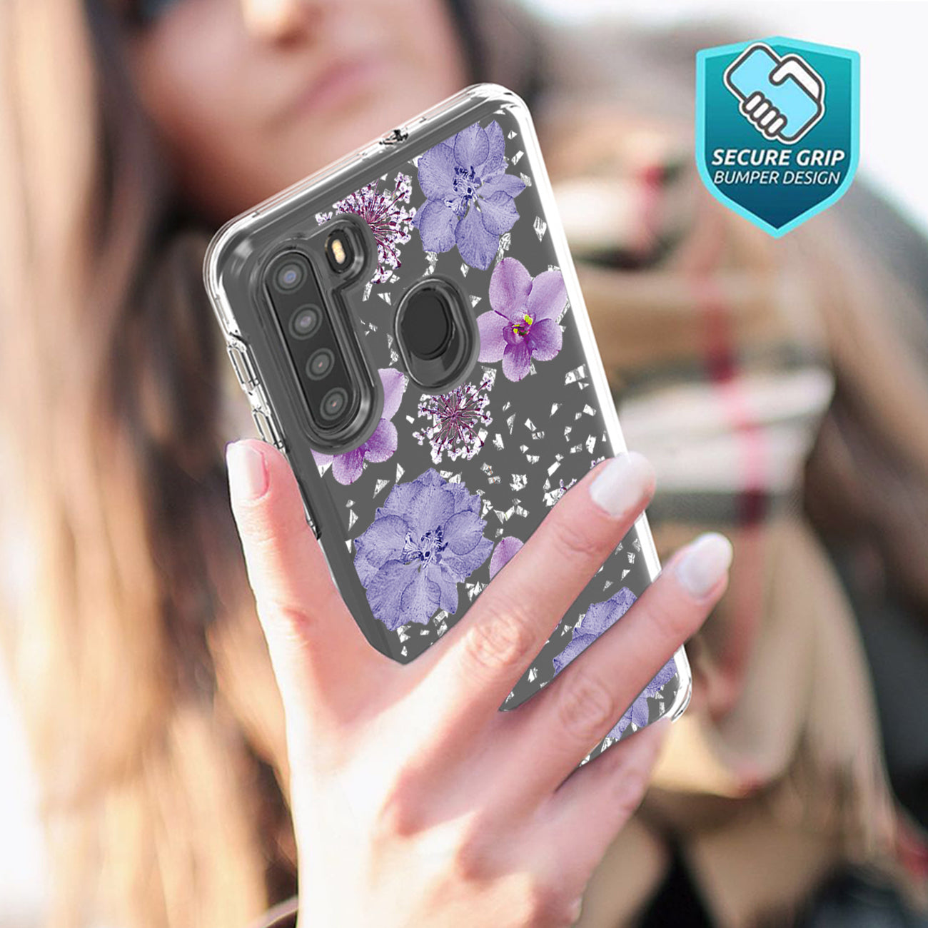 Pressed Dried Flower Design Phone Case For Samsung Galaxy A21 In Purple