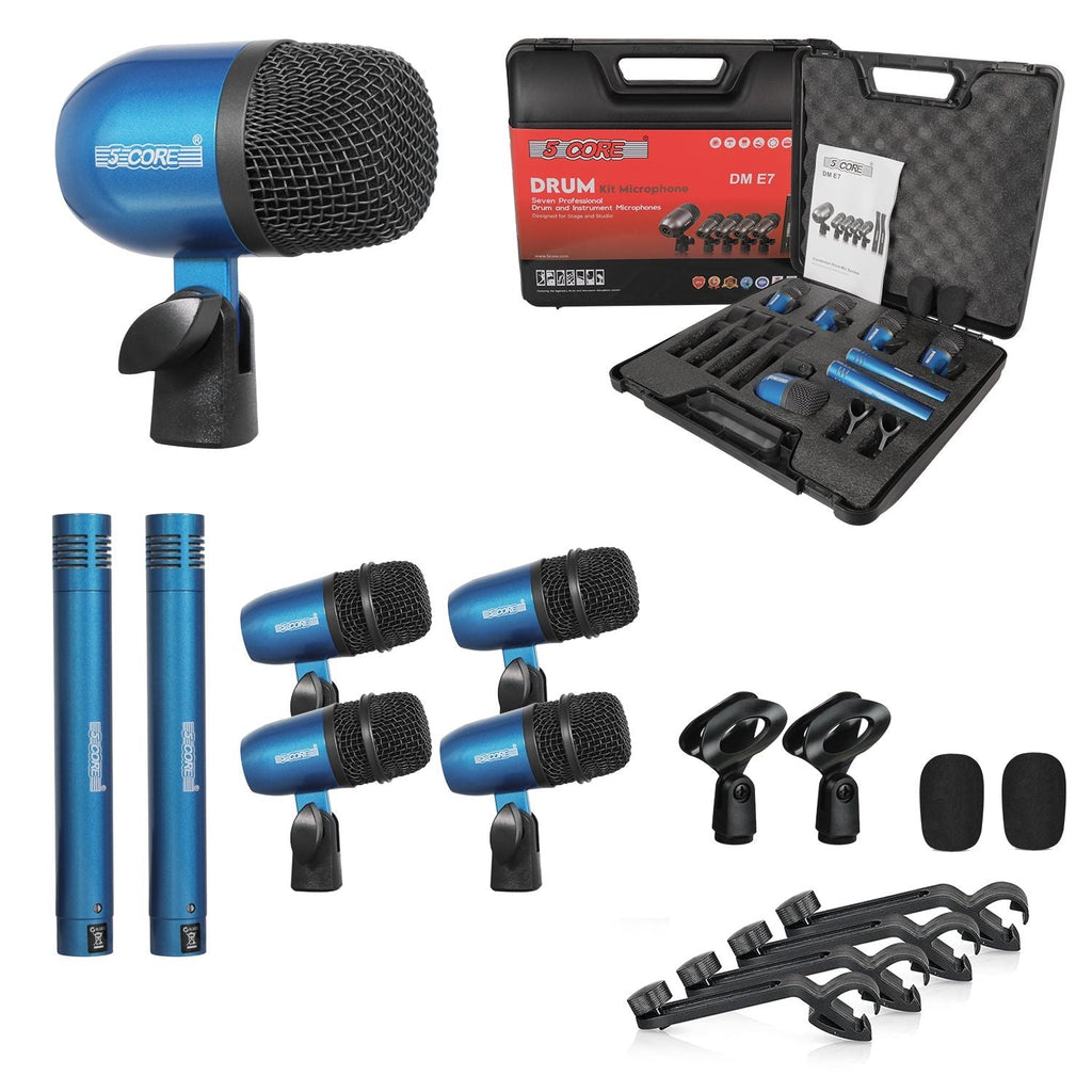 Drum Microphone Kit 7Pc All Metal Drummer Mics Tom/Snare & Cymbals Wired Instrument Drums Set