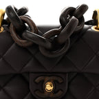 Lambskin Wenge Quilted Mini Fashion Wood Square Flap Dark Purple