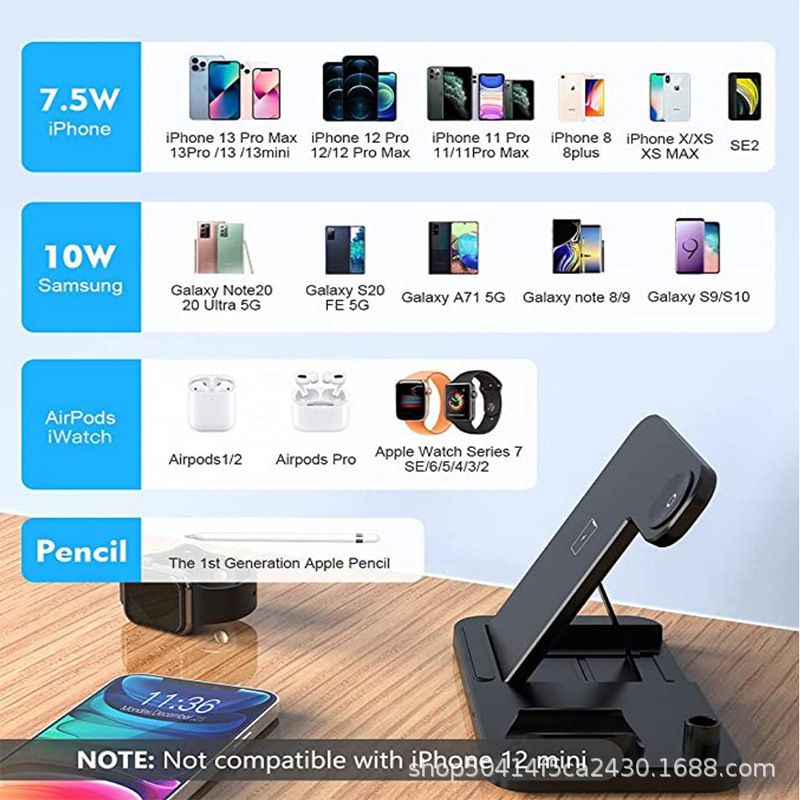 folding 4-in-1 multi-function mobile phone wireless charger for Apple 12/13/15W wireless fast charging