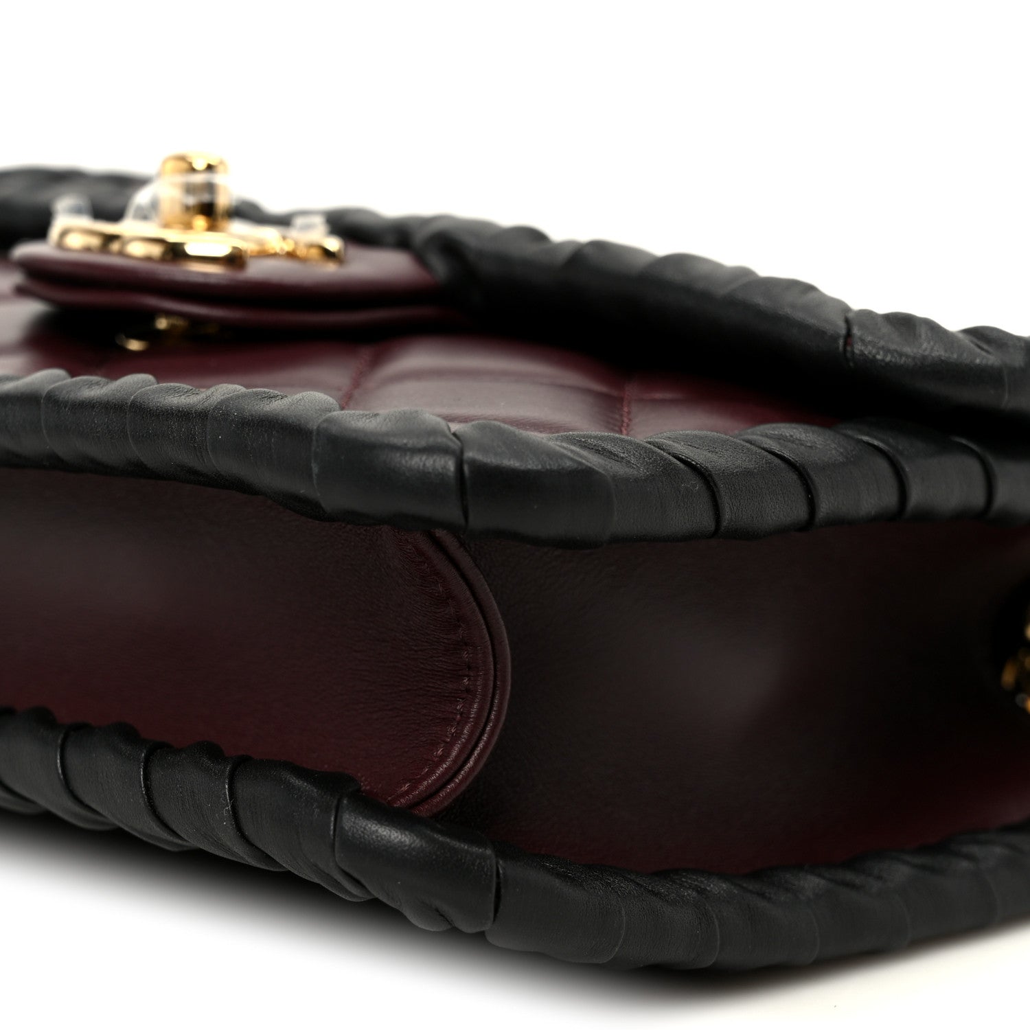 Lambskin Braided Calfskin Mini Flap Bag Dark Burgundy Black