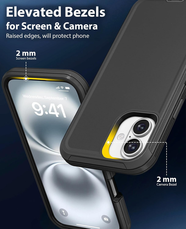 Entronix Bundle Compatible with iPhone 16 Plus - Heavy Duty Case & 2 Clear Screen Protectors