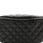 Lambskin Quilted Banane Waist Bag Fanny Pack Black