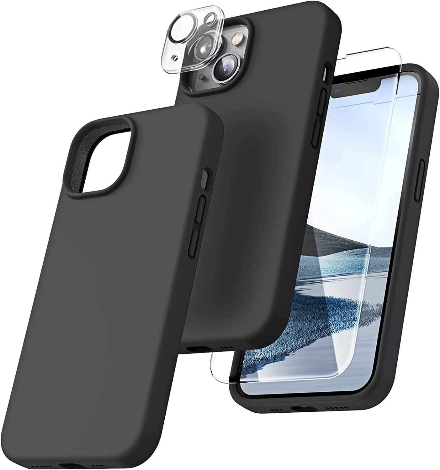 Entronix Bundle Compatible with iPhone 13 Mini - Liquid Silicone Case, 1 Clear Screen Protector & 1 Camera Lens Protector