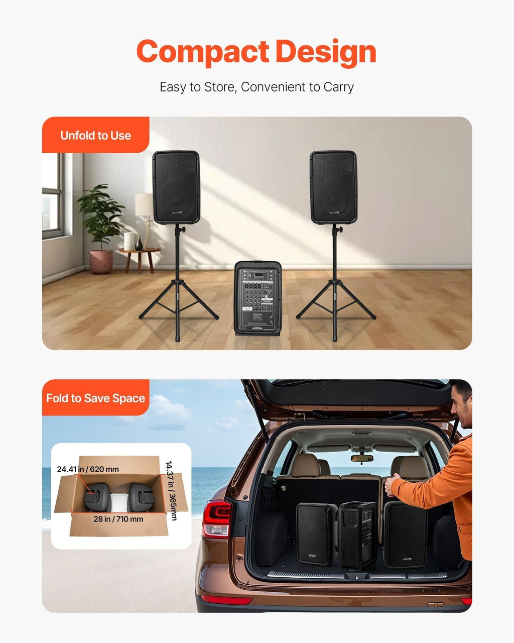 2 X 8 in Speakers Portable PA System 300W Mixer Bluetooth Mic for DJ Party