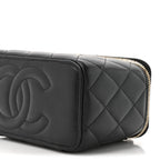 Lambskin Quilted Small Top Handle Vanity Case With Chain Black