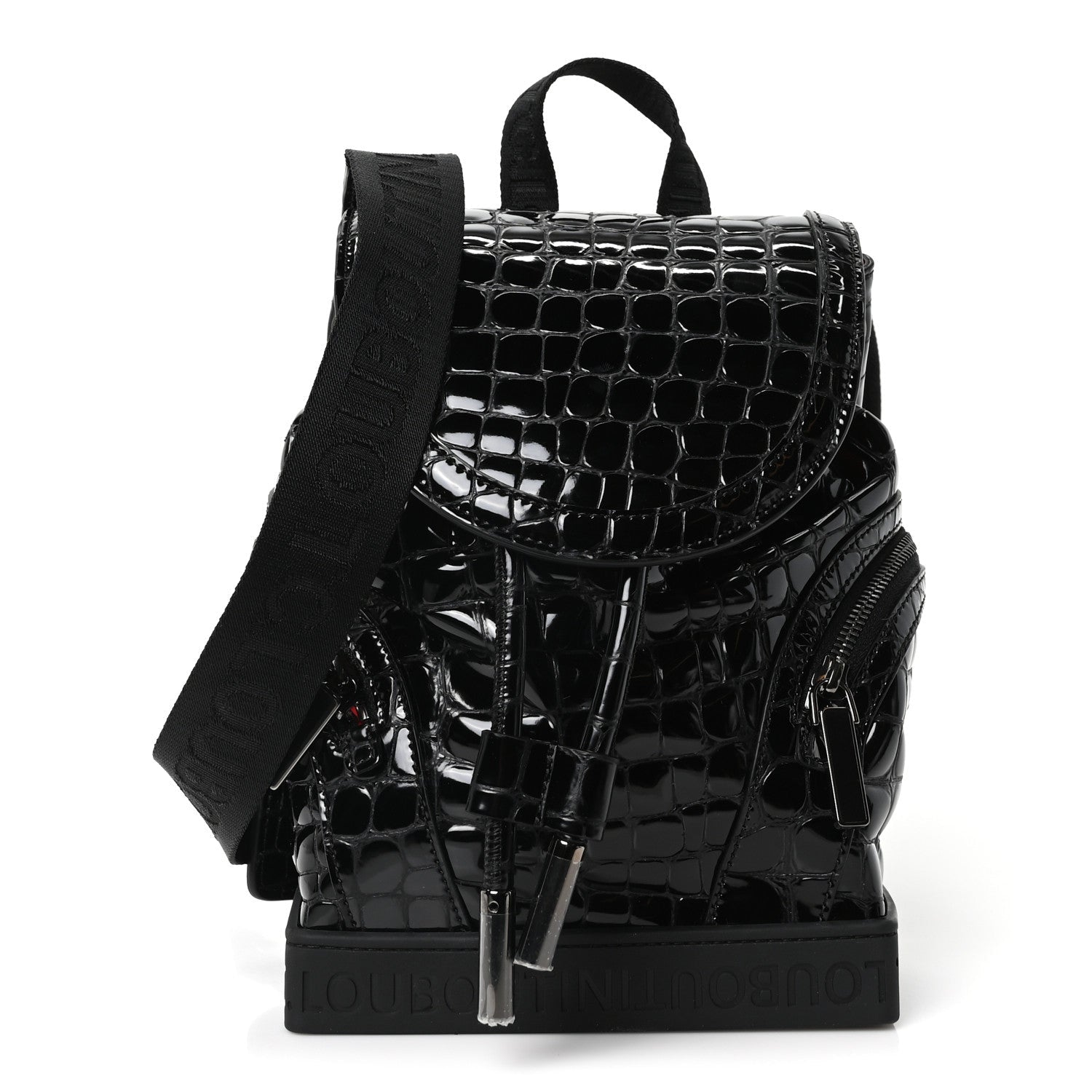 Calfskin Alligator Embossed Small Explorafunk Backpack Black