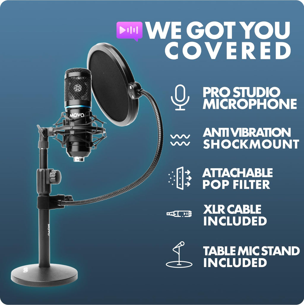 Movo 2Pack Podcasting Bundle with Tabletop Stands