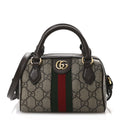 GG Supreme Monogram Textured Dollar Calfskin Web Super Mini Ophidia Top Handle Bowler Bag Beige Ebony New Acero