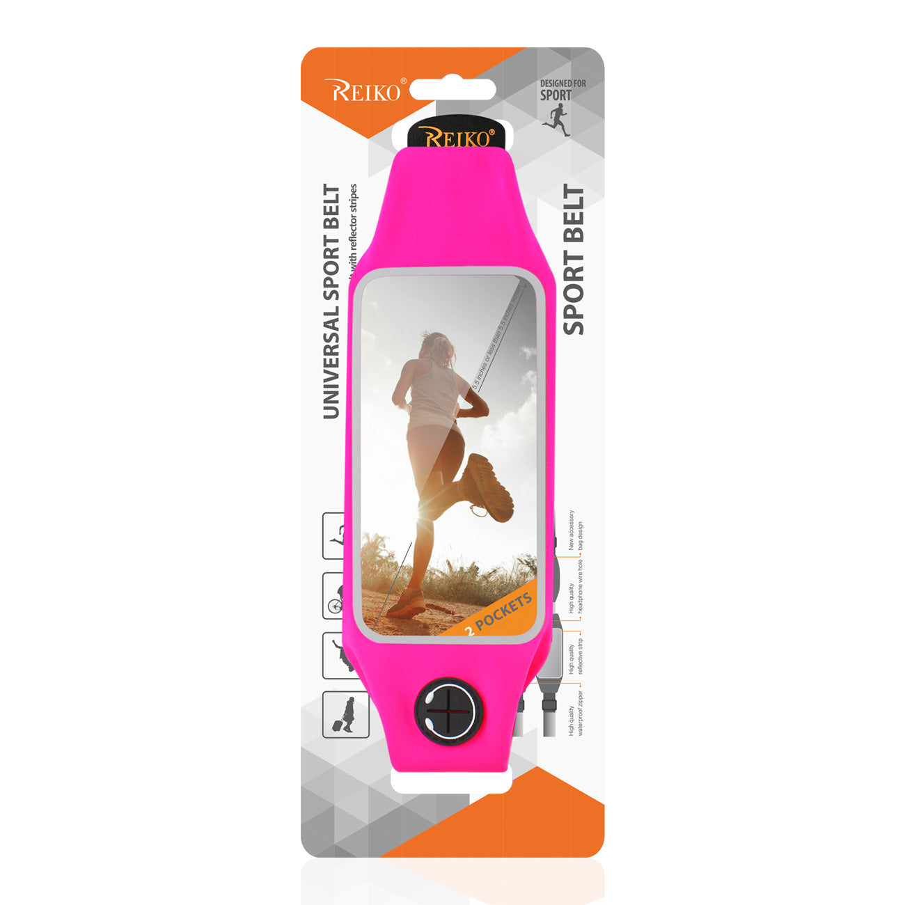 Reiko Running Sport Belt For Iphone 7 Plus/ 6S Plus Or 5.5 Inches Device With Two Pockets In Pink (5.5X5.5 Inches)