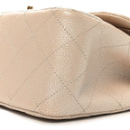 Iridescent Caviar Quilted Jumbo Double Flap Beige