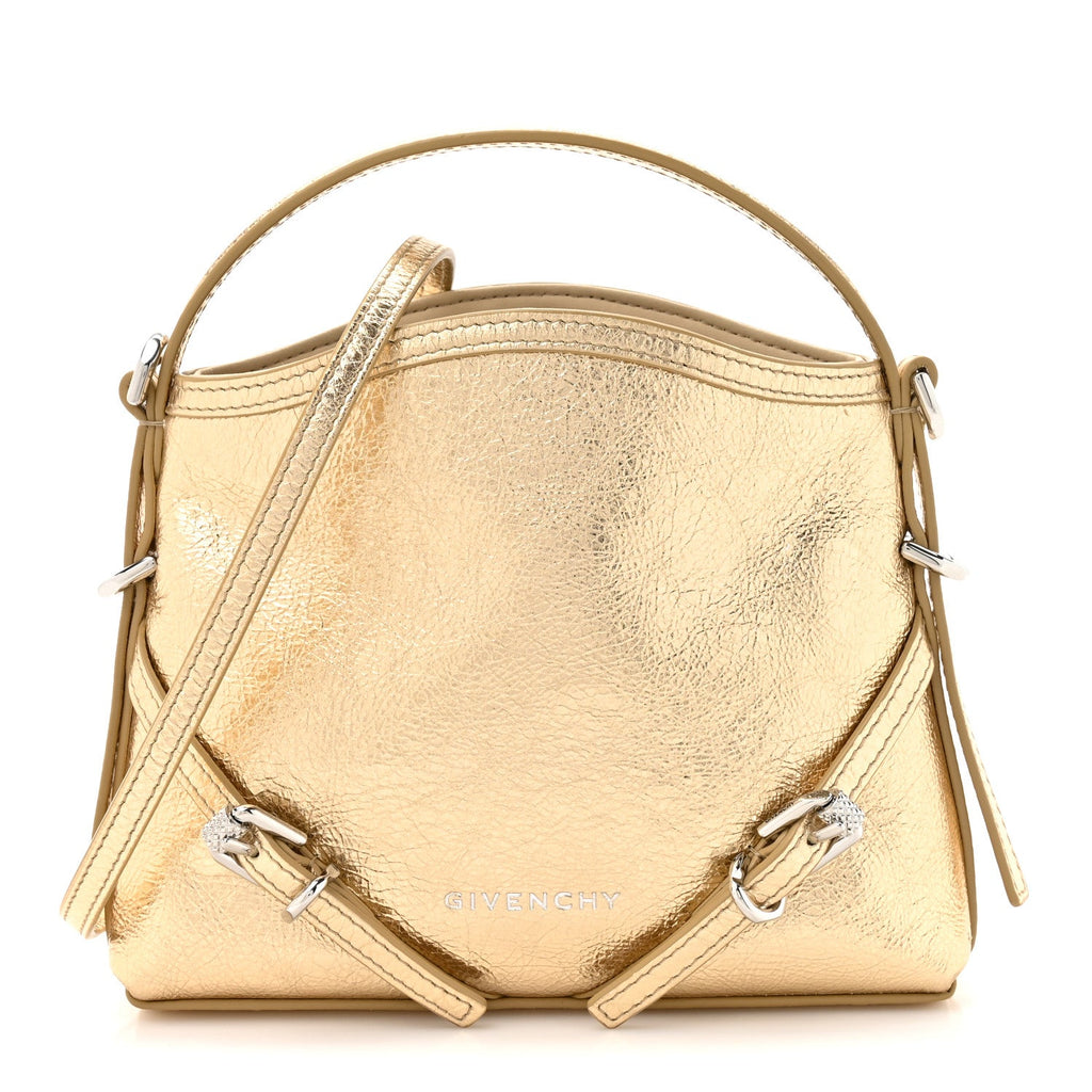 Metallic Tumbled Calfskin Nano Voyou Bag Golden Sand