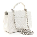 Metallic Caviar Quilted Mini Top Handle Rectangular Flap White