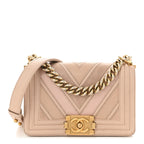 Caviar Suede Calfskin Chevron Quilted Small Boy Flap Light Pink