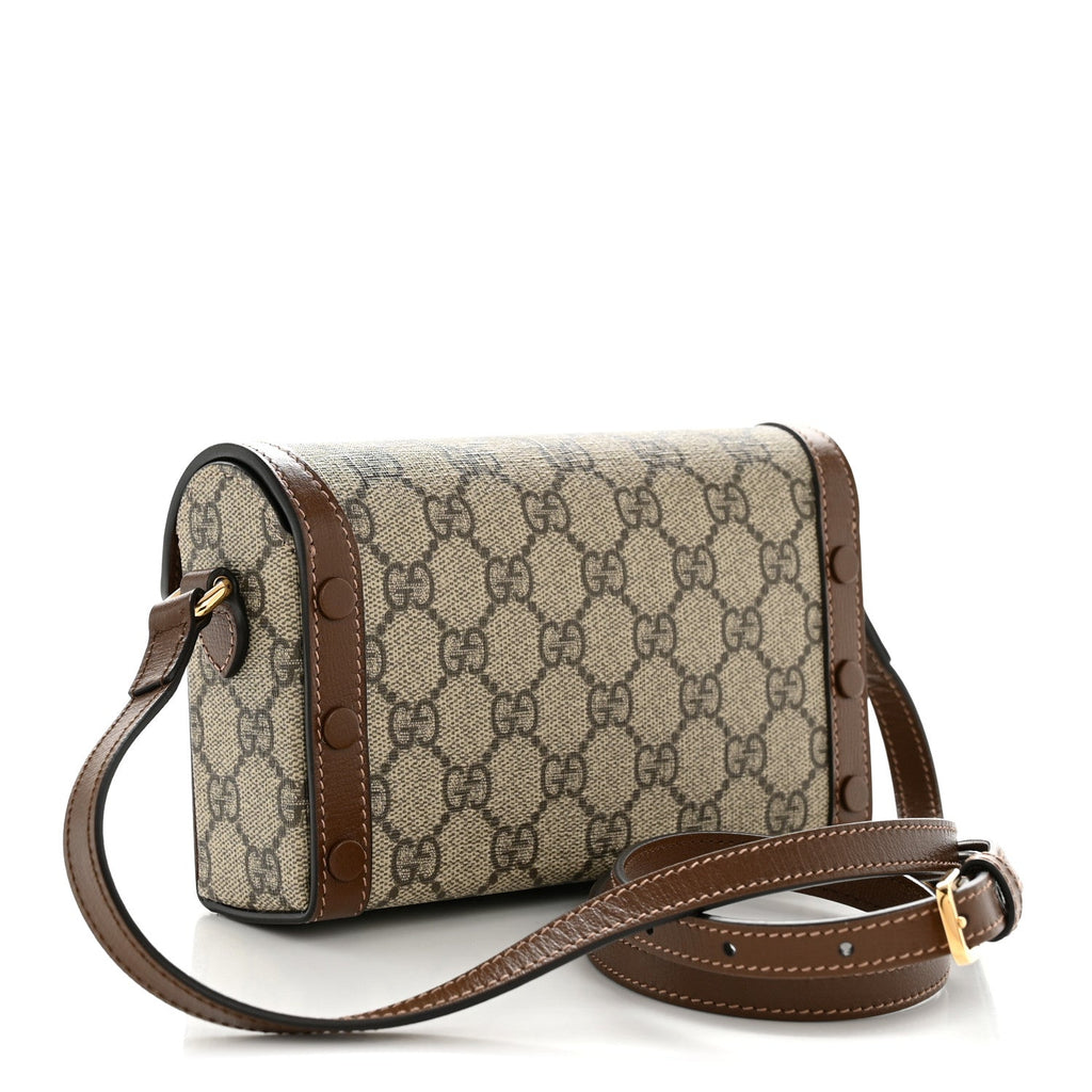 GG Supreme Monogram Mini Horsebit 1955 Shoulder Bag Beige Brown Sugar