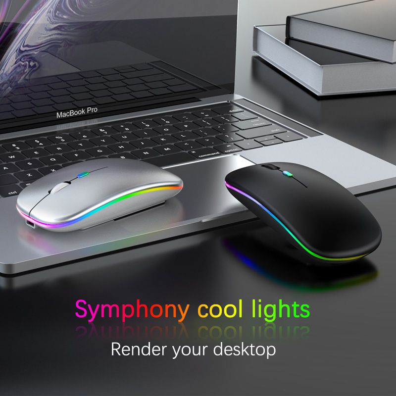 Rechargeable Bluetooth Wireless Mouse with 2.4GHz USB RGB 1600DPI Mouse for Computer Laptop Tablet PC Macbook Gaming Mouse Gamer- Dual Mode