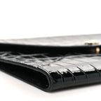 Calfskin Crocodile Embossed Croc Illusion Clutch With Chain  Black