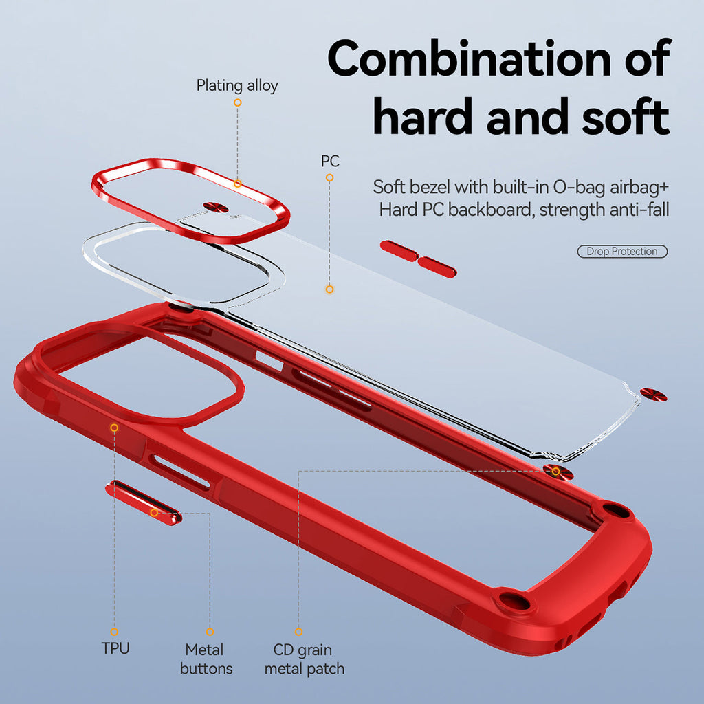 High Quality Clean Pc,Tpu And Metal Bumper Case For Iphone 13 Pro In Red