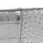Metallic Calfskin Crocodile Embossed Hourglass Flap Flat Pouch Silver