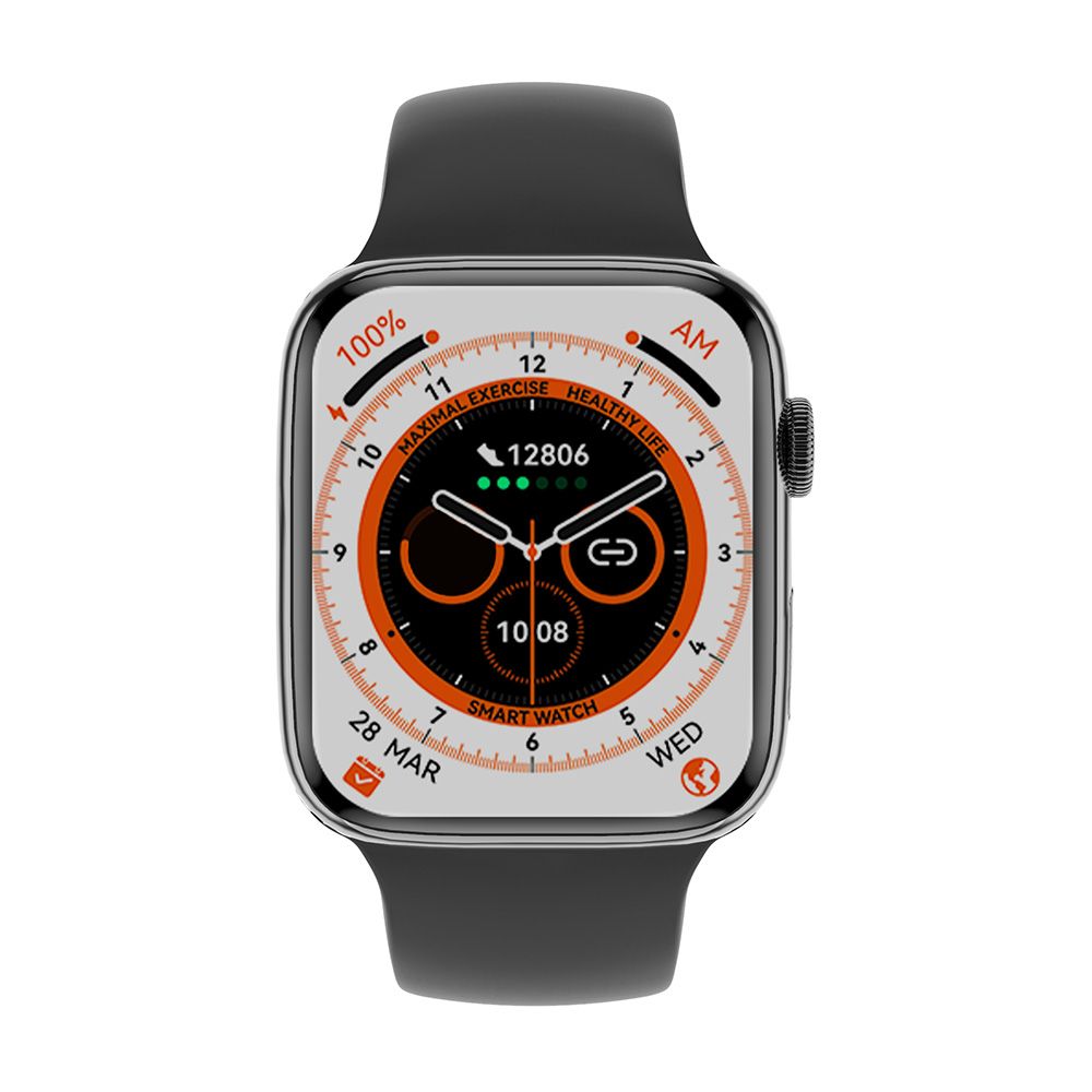 IWO WATCH DT8 MAX Smart Watch Series 8 45mm 2.0inch Infinite Screen Bluetooth Smartwatch for Android Phone Temperature - Black Silicone-Shining Case