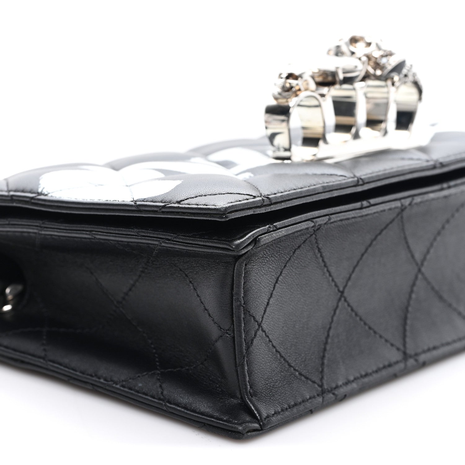 Calfskin Quilted Graffiti Knuckle Shoulder Bag Black