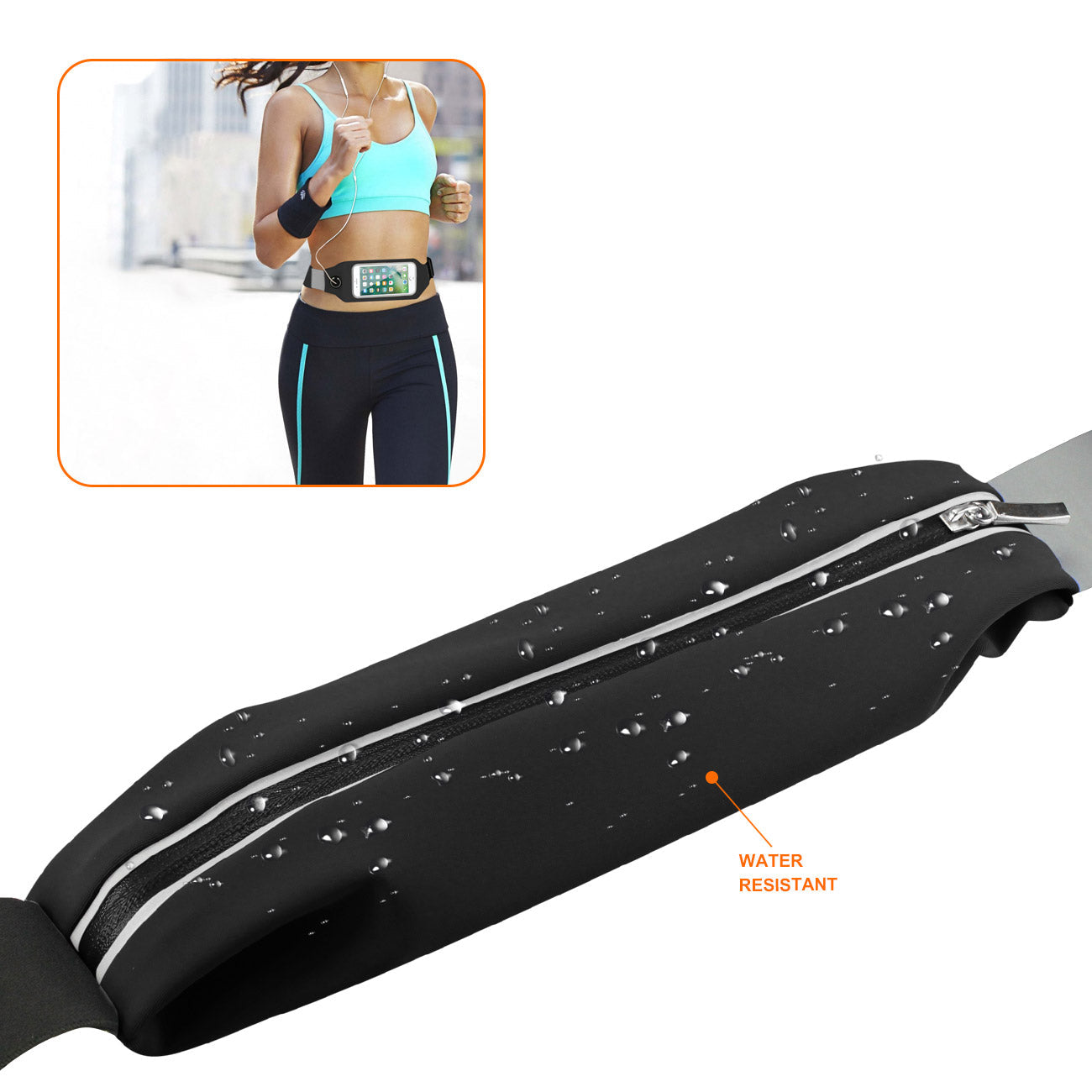 Reiko Running Sport Belt For Iphone 7/ 6/ 6S Or 5 Inches Device With Two Pockets In Black (5X5 Inches)