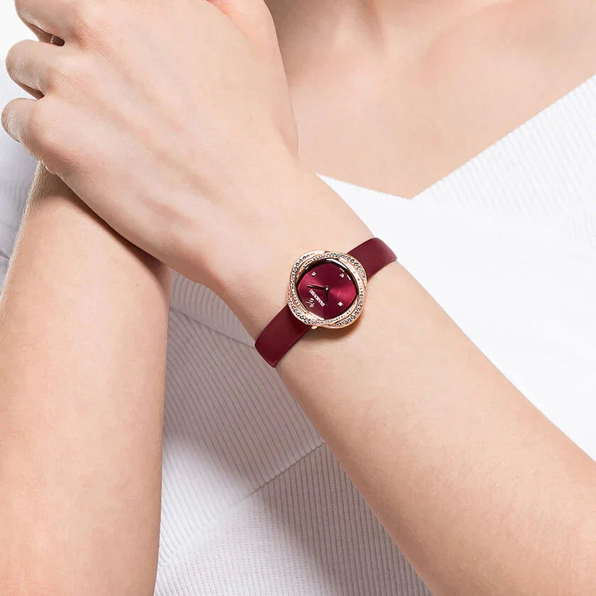 Swarovski Crystal Flower Ladies Red Watch