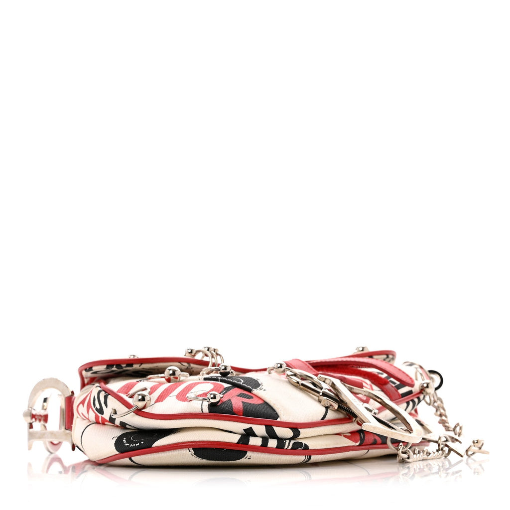 Canvas Hardcore Pierced Saddle Bag White Red Black