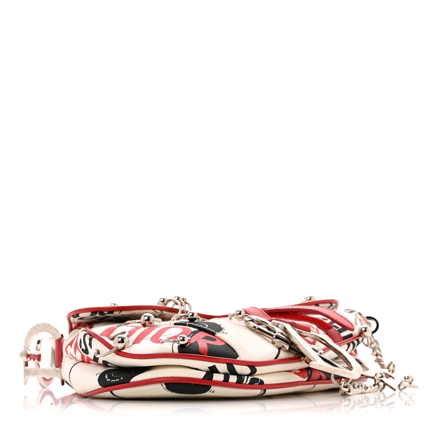 Canvas Hardcore Pierced Saddle Bag White Red Black