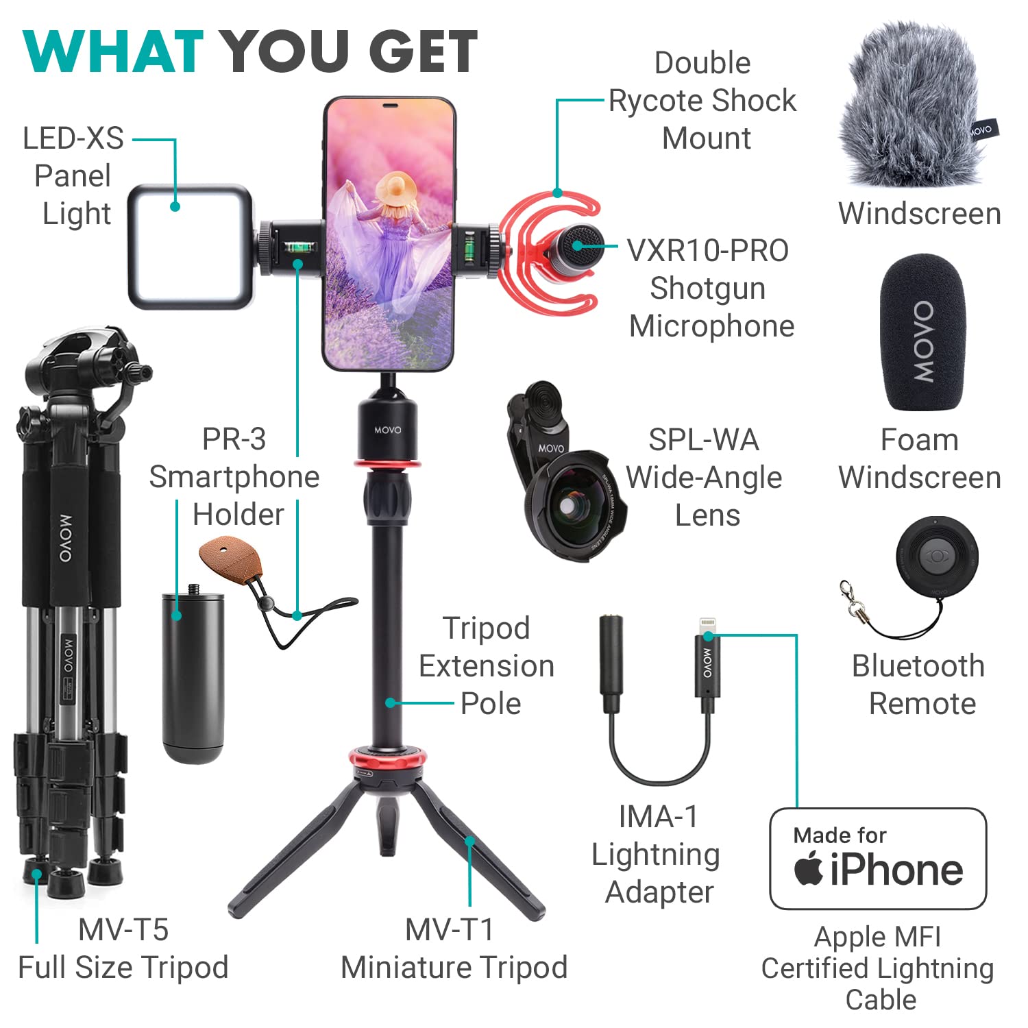 Movo iVlog1 Kit for Lightning with Fullsize Tripod