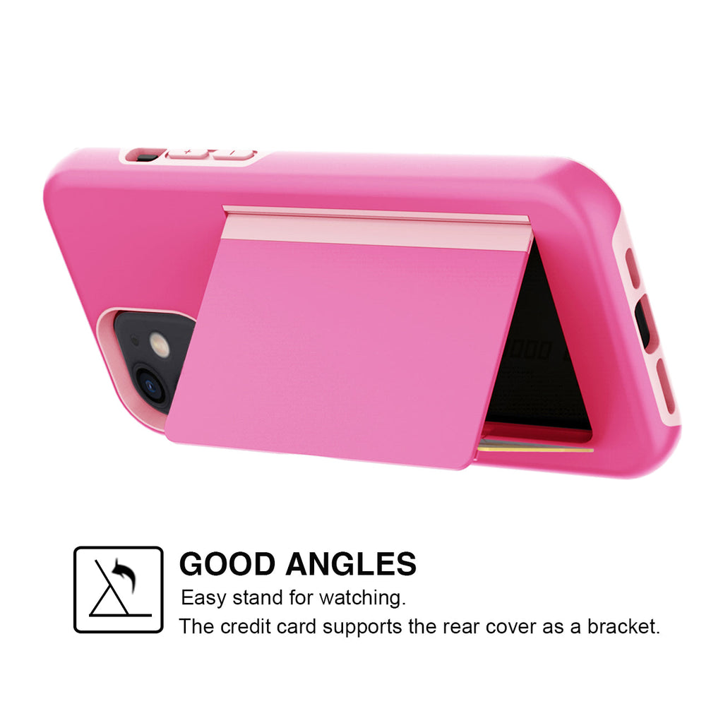 Tpu Pc Hybrid 2-In-1 Flip Card Holder Phone Case For Apple Iphone 12 Mini In Pink