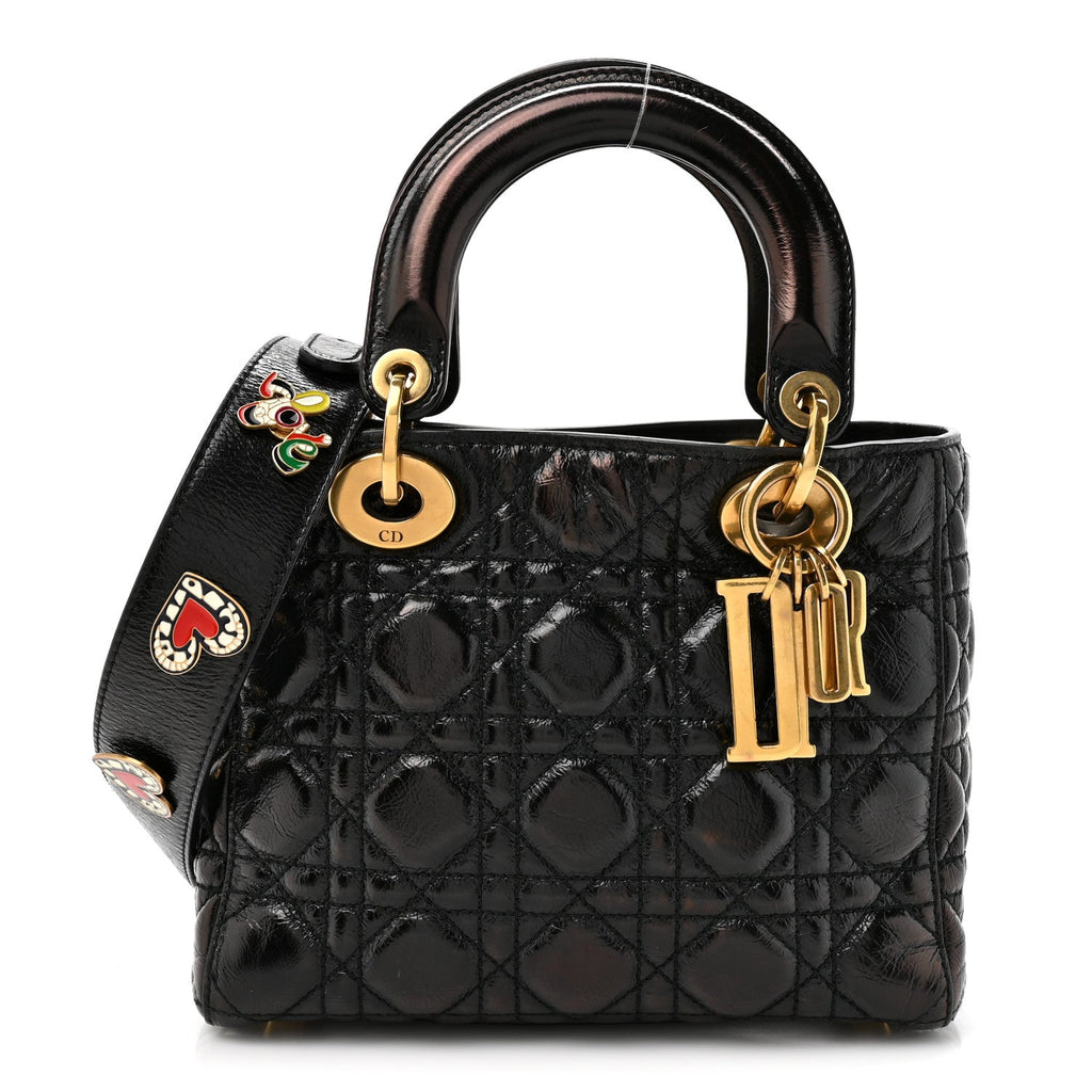 Crinkled Patent Cannage Small Lucky Badges My Lady Dior Black